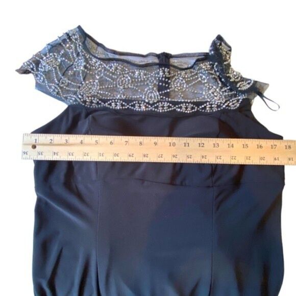R & M Richards Black Evening Gown With Mesh Rhinestone Top Size 12 NWT - Picture 7 of 14